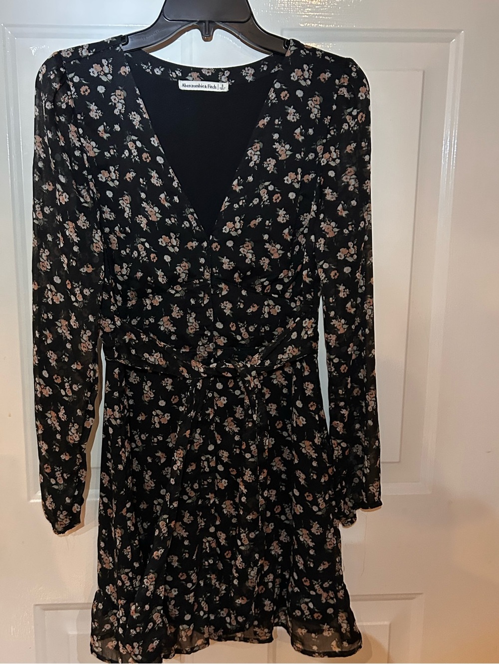 Abercrombie & Fitch Black Floral Wrap Dress with Pink Blossoms